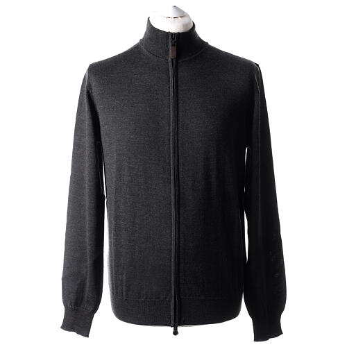 Man jacket with zip fastener, 100% charcoal-grey merino wool, In Primis 1