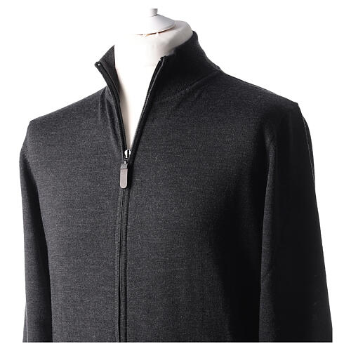 Man jacket with zip fastener, 100% charcoal-grey merino wool, In Primis 2