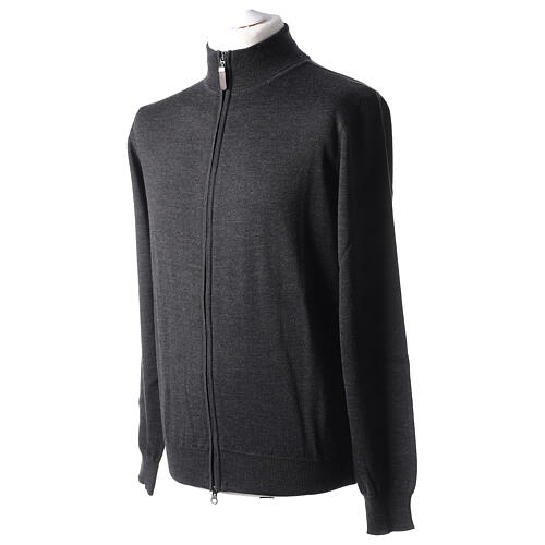 Man jacket with zip fastener, 100% charcoal-grey merino wool, In Primis 3