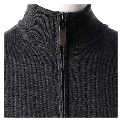 Man jacket with zip fastener, 100% charcoal-grey merino wool, In Primis 4