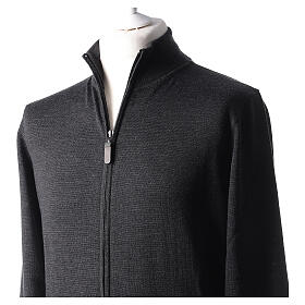 Jaqueta de malha homem com fecho de correr 100% lã merino cinza-escuro In Primis