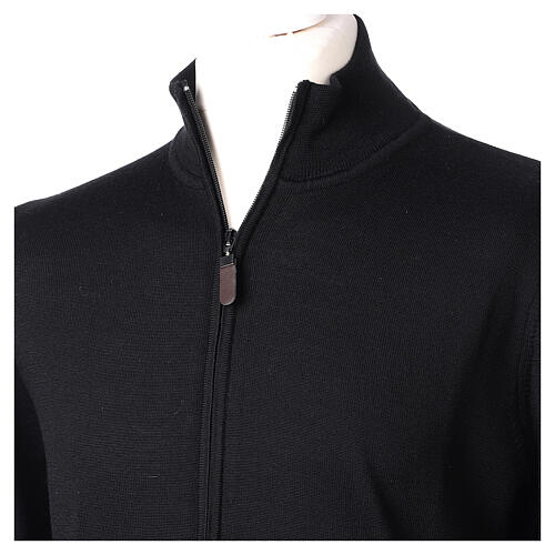 Leichte schwarze Jacke mit Reißverschluss aus 100% Merinowolle, In Primis 2