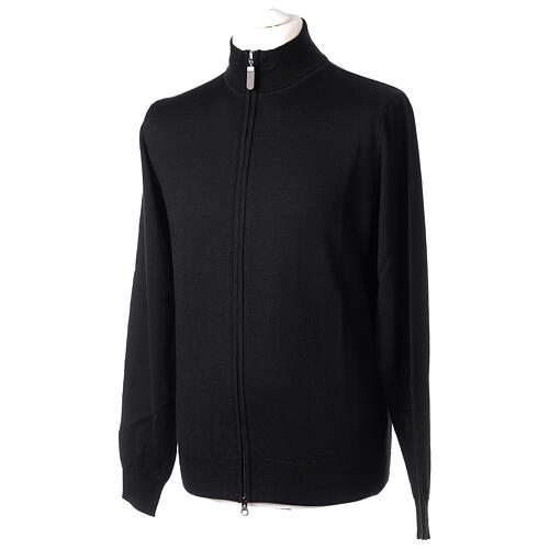 Leichte schwarze Jacke mit Reißverschluss aus 100% Merinowolle, In Primis 3