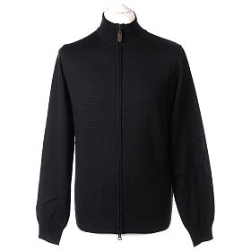 Man jacket with zip fastener, 100% black merino wool, In Primis