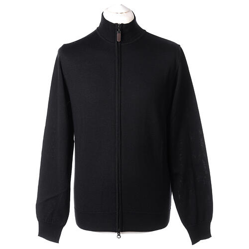 Man jacket with zip fastener, 100% black merino wool, In Primis 1