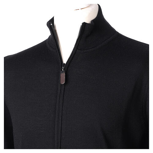 Man jacket with zip fastener, 100% black merino wool, In Primis 2