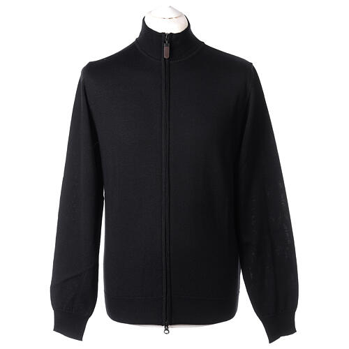 Black clergy jacket with zipper 100% merino wool In Primis 1