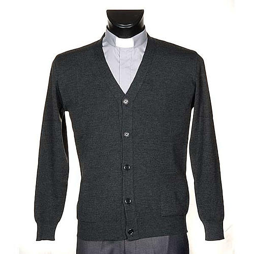 Casaco de malha lã com botões cinzento escuro 1