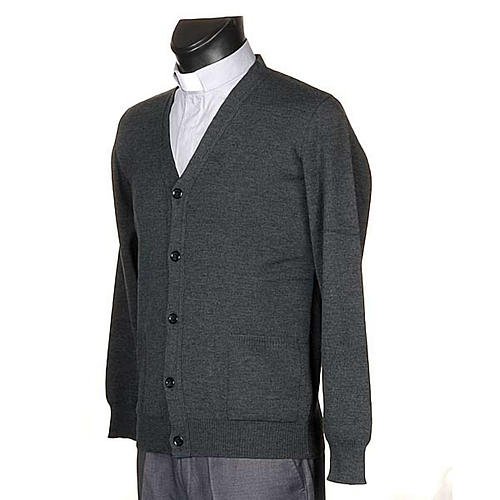 Casaco de malha lã com botões cinzento escuro 2
