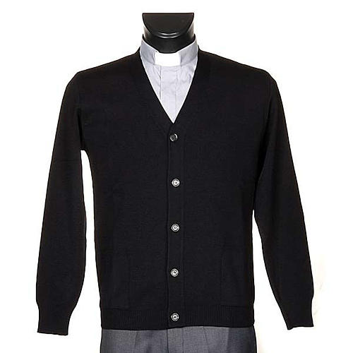 Casaco de malha lã com botões preto 1