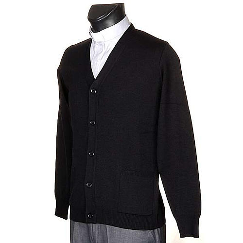 Casaco de malha lã com botões preto 2