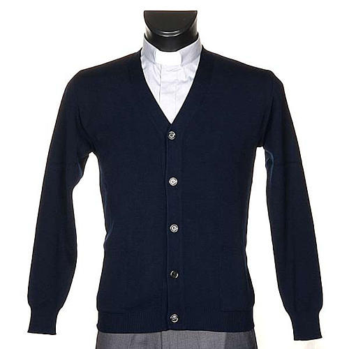 Casaco de malha lã com botões azul escuro 1