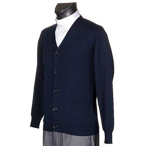 Casaco de malha lã com botões azul escuro 2