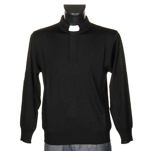 Polo clergy manches longues, noir 1