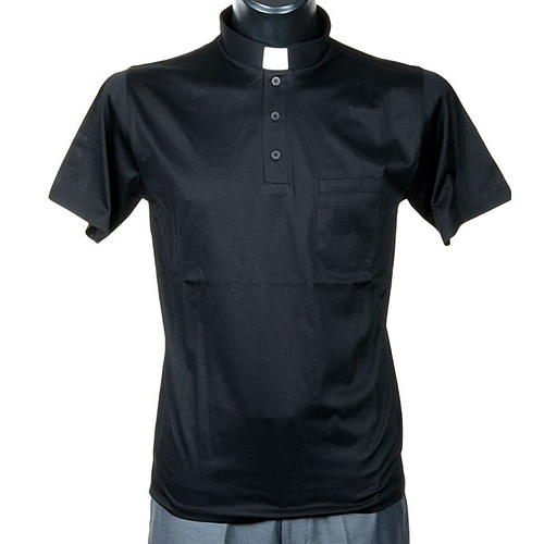 Clergy polo shirt short sleeves black lisle thread 1