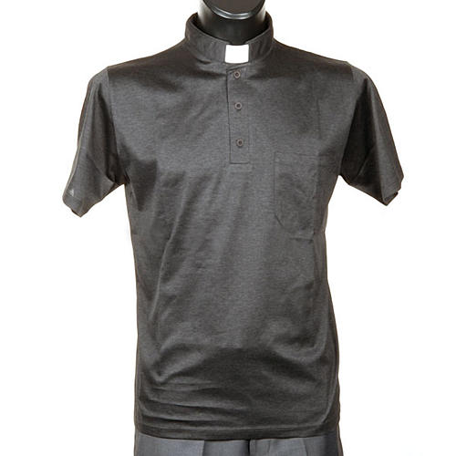 Clergy polo shirt short sleeves dark grey lisle thread 1