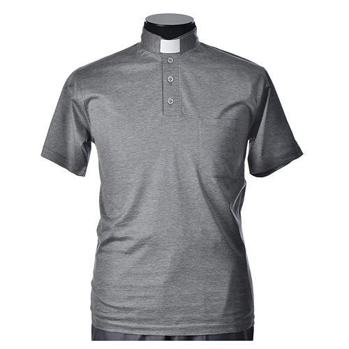 Clergy polo shirt short sleeves light grey lisle thread 1