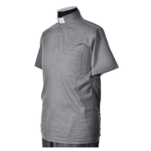 Clergy polo shirt short sleeves light grey lisle thread 2