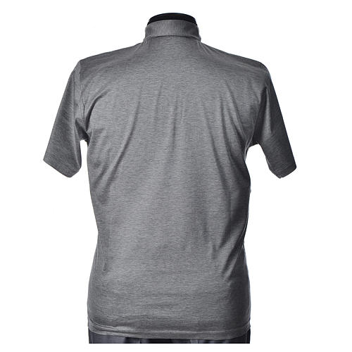 Clergy polo shirt short sleeves light grey lisle thread 3