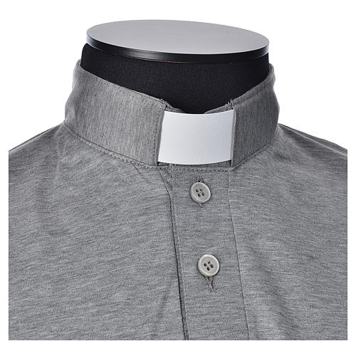 Clergy polo shirt short sleeves light grey lisle thread 4
