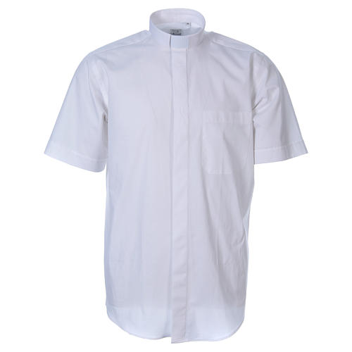 STOCK Camicia clergy manica corta popeline bianca 1