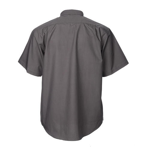 STOCK Clergy shirt, short sleeves in dark grey mixed cotton 2
