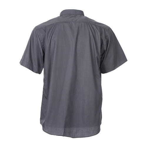 STOCK Clergy shirt, short sleeves in dark grey mixed cotton 4