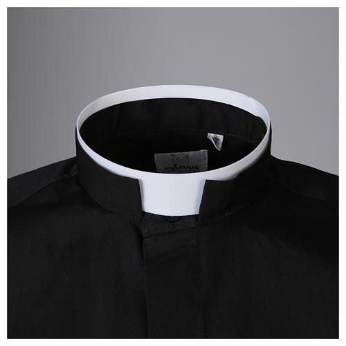 STOCK Clergy shirt, roman collar, long sleeves in black poplin 3