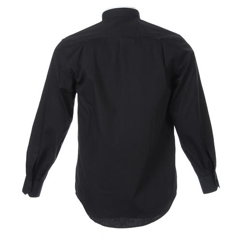 STOCK Camicia clergy manica lunga popeline nera collo romano 2