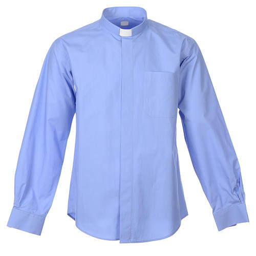 STOCK Camicia clergy manica lunga misto celeste 1