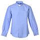 STOCK Clergy shirt, long sleeves in light blue mixed cotton s1