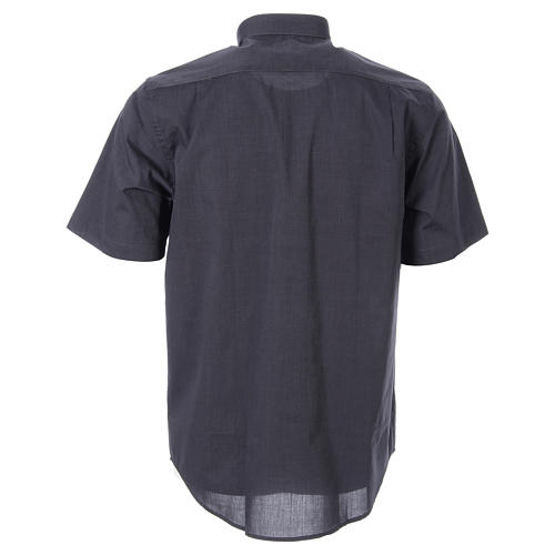 STOCK Clergy shirt in dark grey fil-a-fil cotton, short sleeves 2