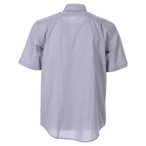 STOCK Clergy shirt in light grey fil-a-fil cotton, short sleeves 2
