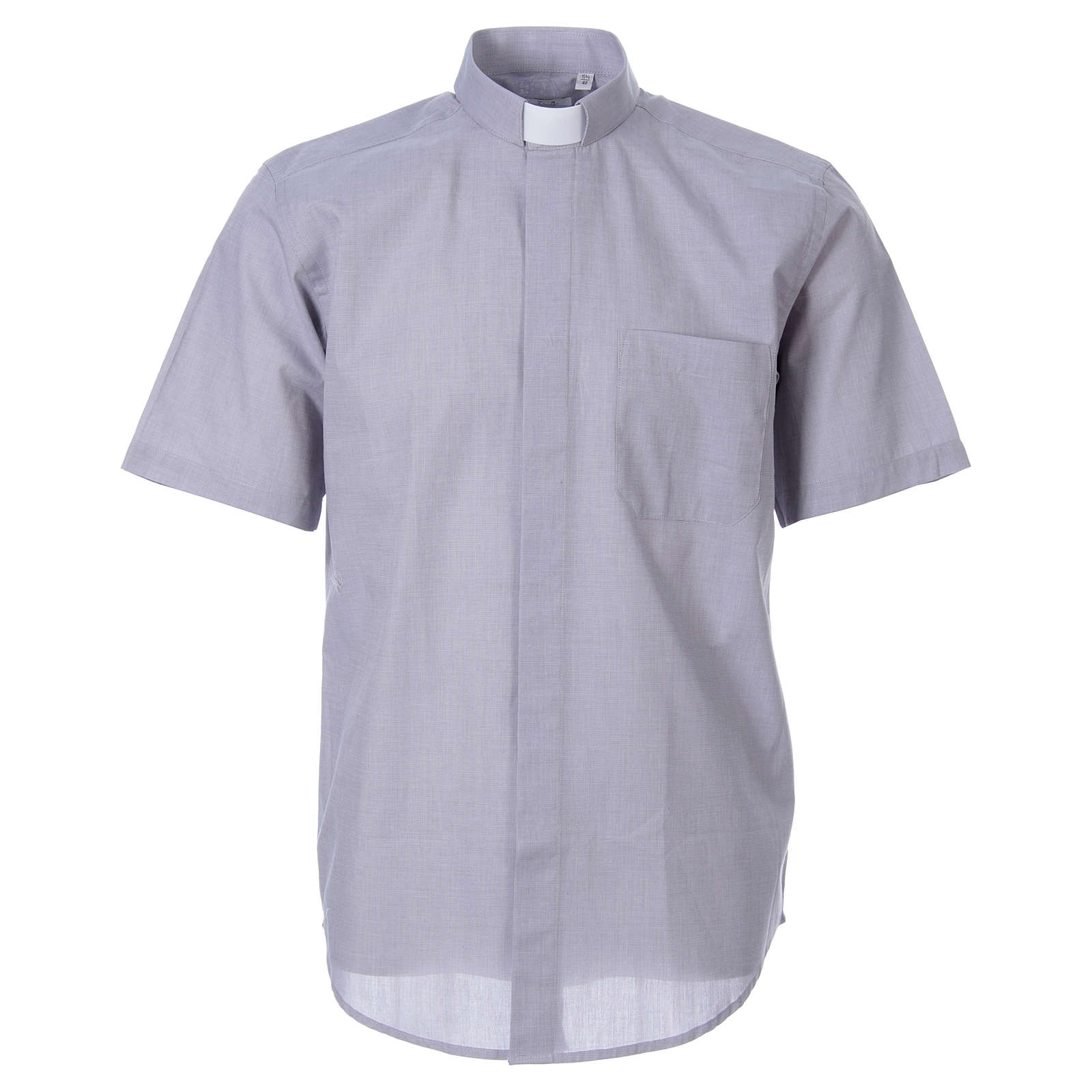 Clergy shirt in light grey fil-a-fil cotton, short sleeves | online ...