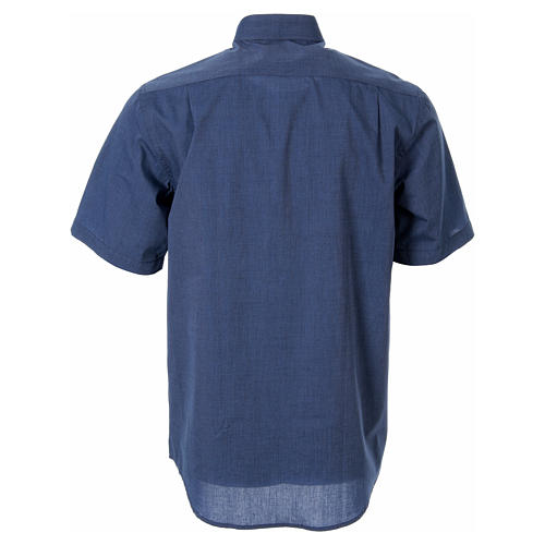 STOCK Clergy shirt in blue fil-a-fil cotton, short sleeves 2