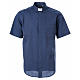 STOCK Clergy shirt in blue fil-a-fil cotton, short sleeves s1