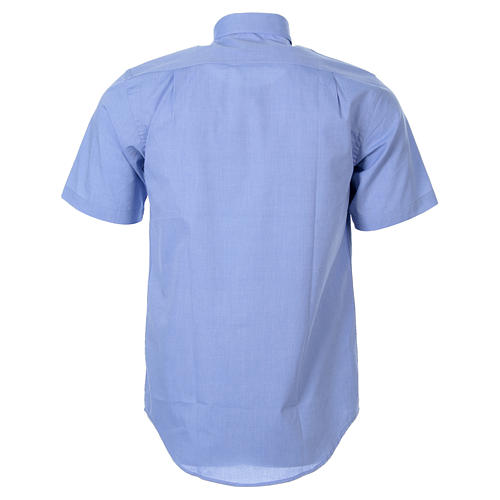 STOCK Clergyman shirt in light blue fil-a-fil cotton, short sleeves 2
