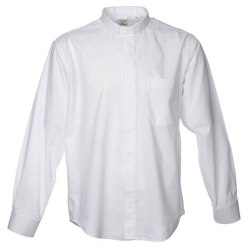 STOCK Clergy shirt in white mixed cotton, long sleeves 1