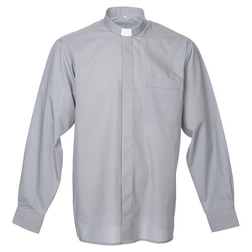 STOCK Clergy shirt in light grey mixed cotton, long sleeves 1