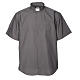 STOCK Camicia clergyman manica corta popeline grigio scuro s1