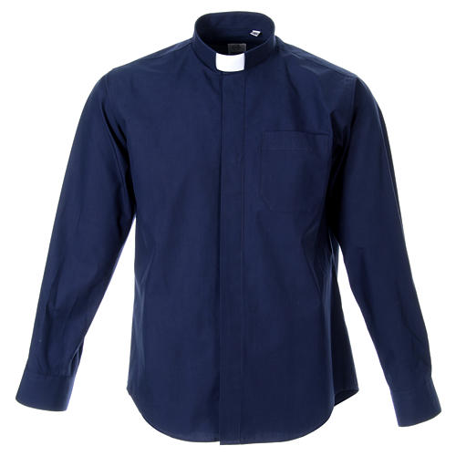 STOCK Clergyman shirt, long sleeves, blue poplin 1