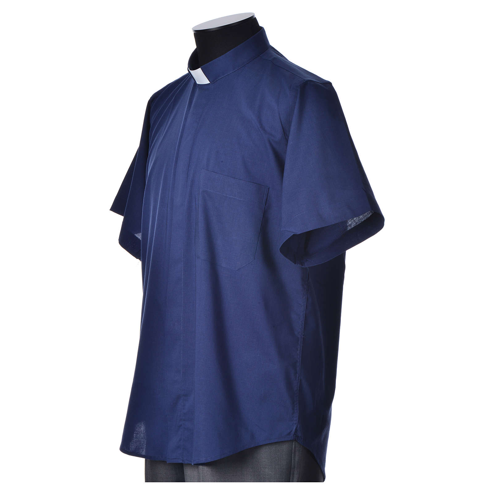 Clergyman shirt, short sleeves, blue mixed cotton | online sales on ...