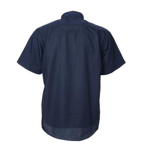 STOCK Clergyman shirt, short sleeves, blue mixed cotton 8