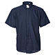 STOCK Clergyman shirt, short sleeves, blue mixed cotton s1