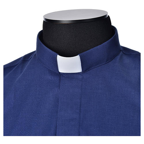 STOCK Camisa clergy manga corta, mixto algodón azul 3