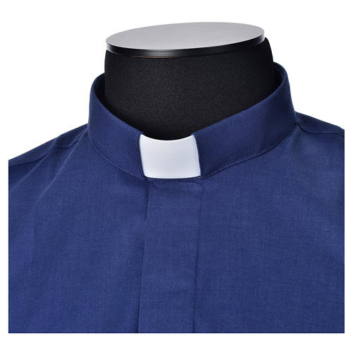 STOCK Camicia clergy manica corta misto blu 6