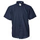 STOCK Camicia clergy manica corta misto blu s7