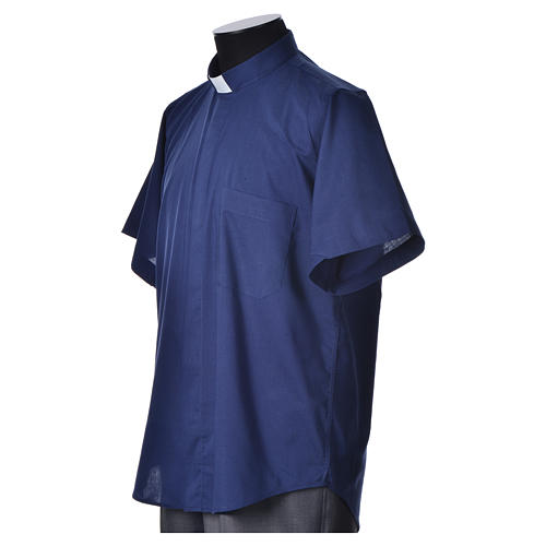 STOCK Clergyman shirt, short sleeves, blue mixed cotton 5