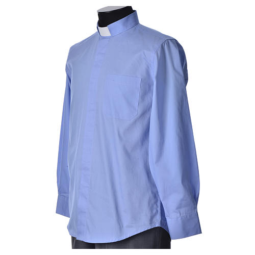 STOCK Camisa de sacerdote manga larga algodón popeline azul claro 5
