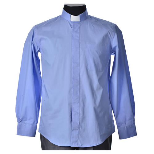 STOCK Chemise clergy manches longues popeline bleu clair 4